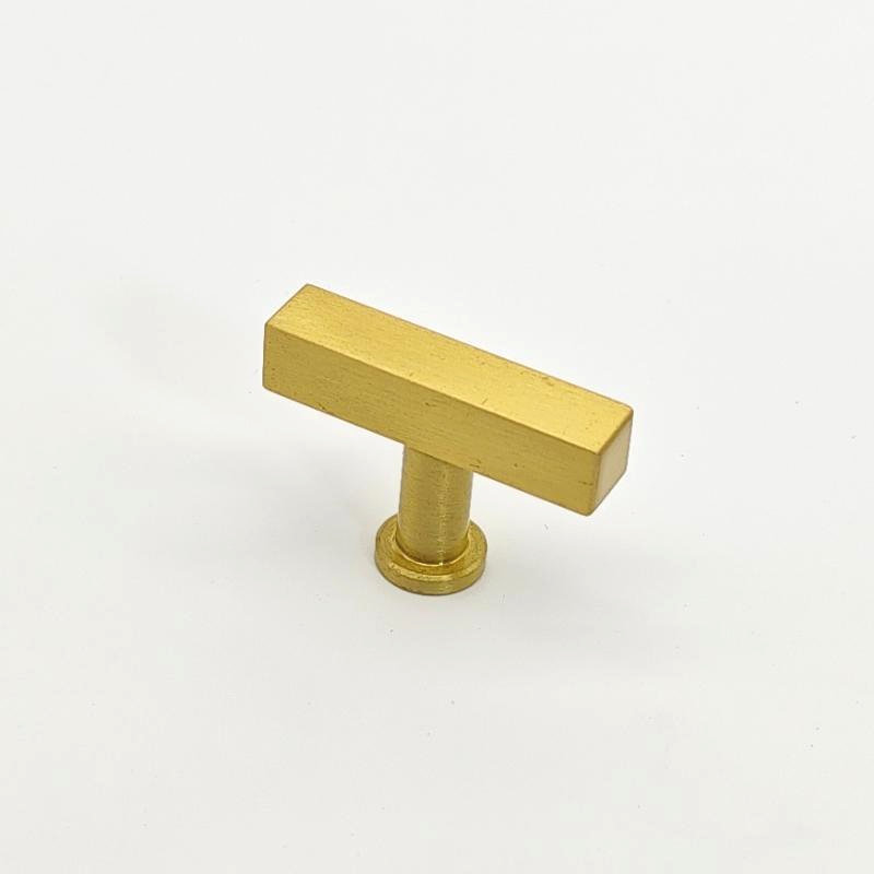 Gold T-bar cabinet knob for drawers, cabinets, wardrobes, and furniture