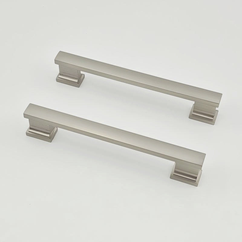 Brushed nickel square bar cabinet handle for kitchen cabinets, drawers, and furniture