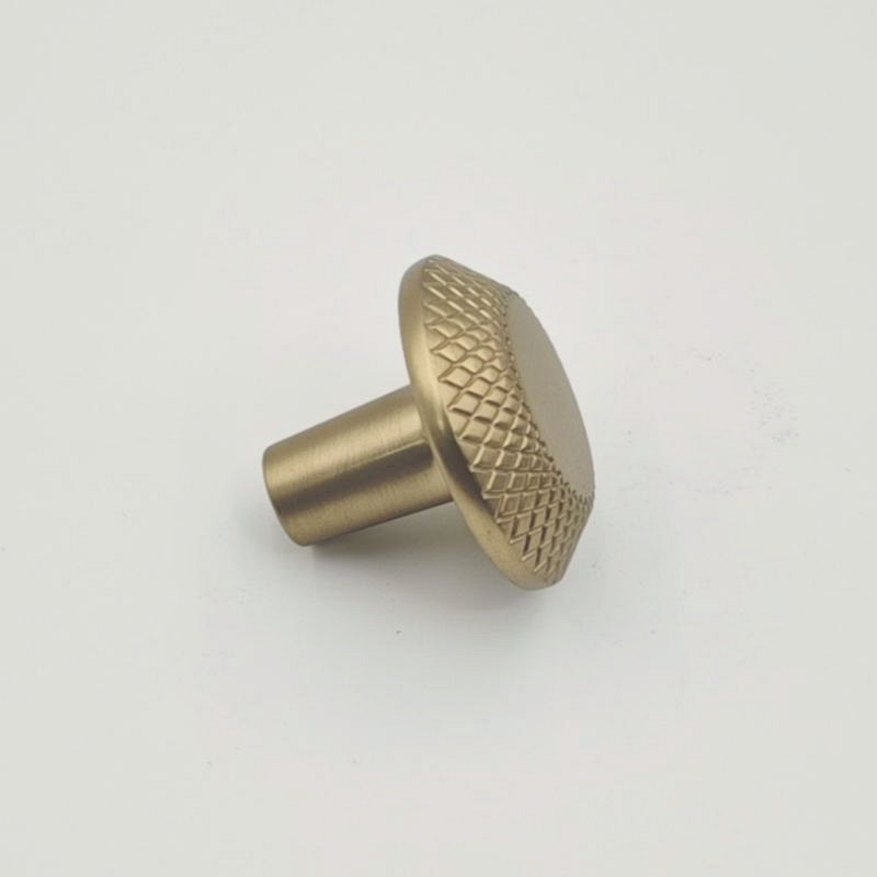 Side Look Brushed brass knurled round cabinet knob for kitchen cabinets and furniture