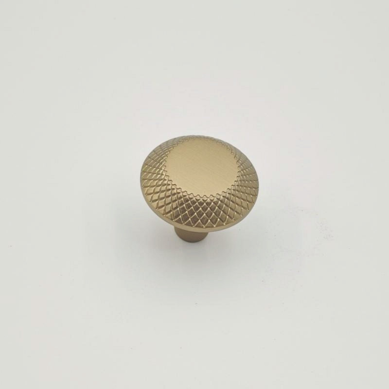 Brushed brass knurled round cabinet knob for kitchen cabinets and furniture