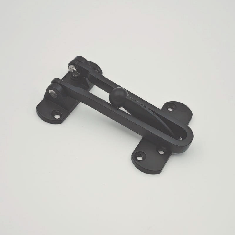 Black swing bar door security guard for hotel, apartment, and residential doors