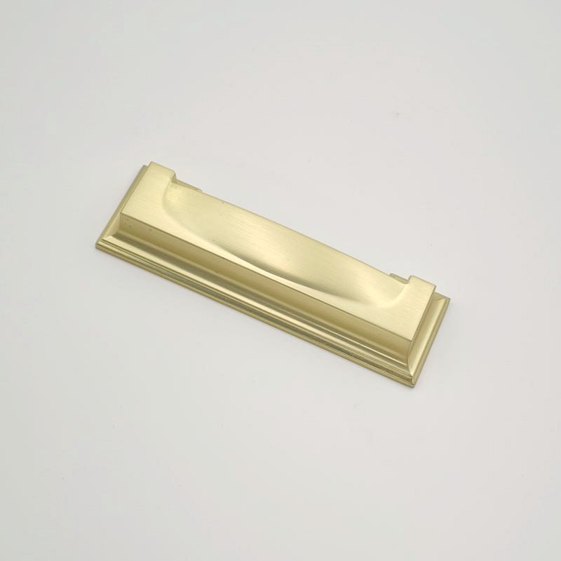 Modern square recessed cabinet handle in brushed brass finish for kitchen cabinets, drawers, wardrobes, and furniture