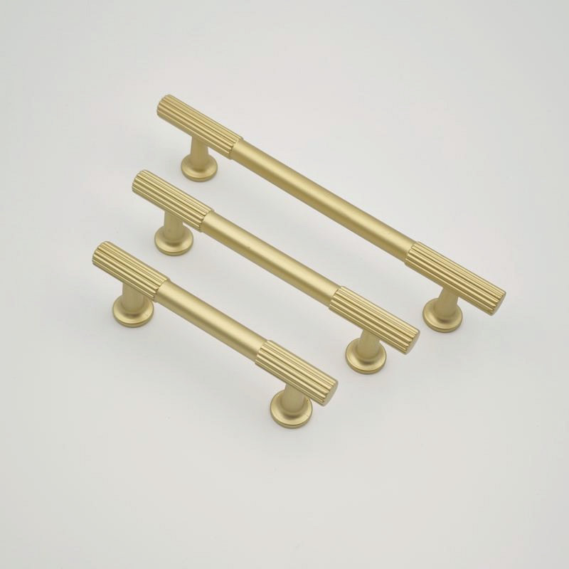 Brushed brass knurled cabinet handle for kitchen cabinets, drawers, and furniture