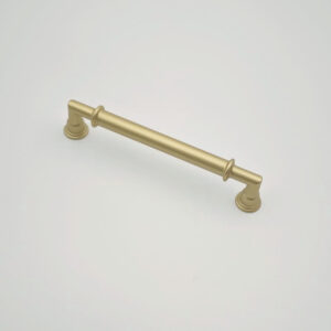 Brushed brass round bar cabinet handle with decorative rings for kitchen cabinets and furniture