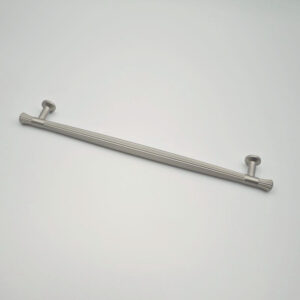Brushed nickel fluted round bar cabinet handle for kitchen cabinets, drawers, and furniture side look