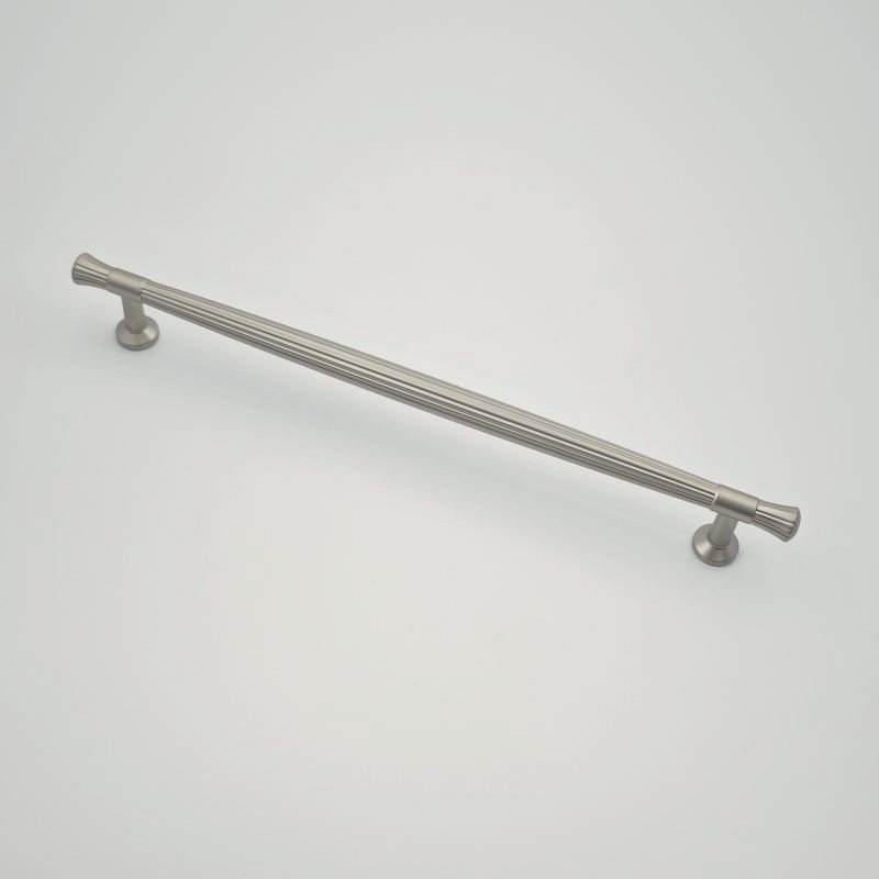 Brushed nickel fluted round bar cabinet handle for kitchen cabinets, drawers, and furniture