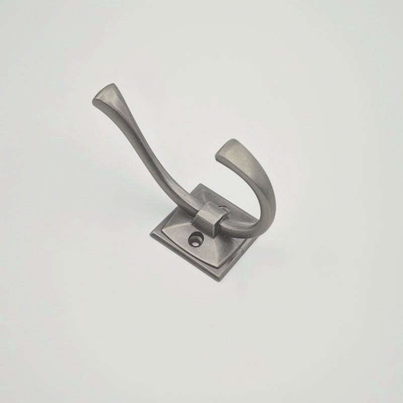 Modern double robe hook in brushed nickel finish for bathroom, wardrobe, and furniture